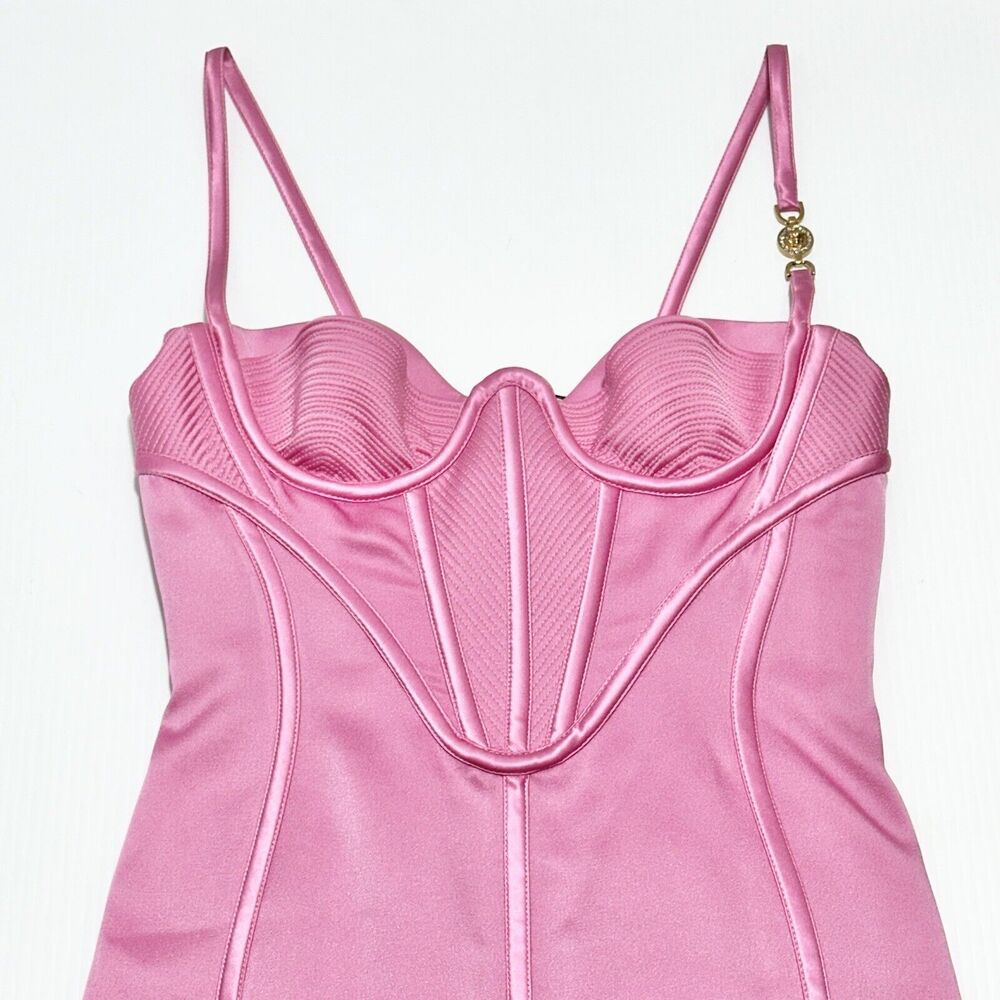 NWT Versace Mini Dress IT 40 US 4 Runway 2022 Medusa Corset Satin Pink $7,395 - Picture 7 of 16